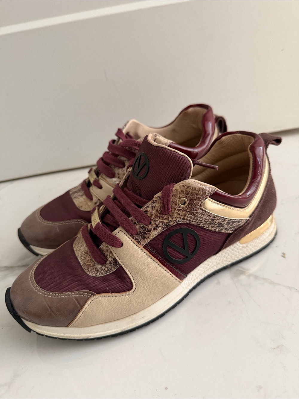Valentino By Mario Valentino Burgundy and Cream Women's Sneakers